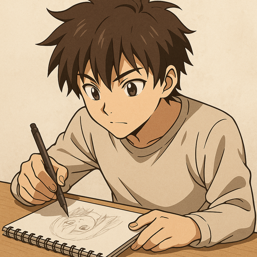 Personagem de anime desenhando